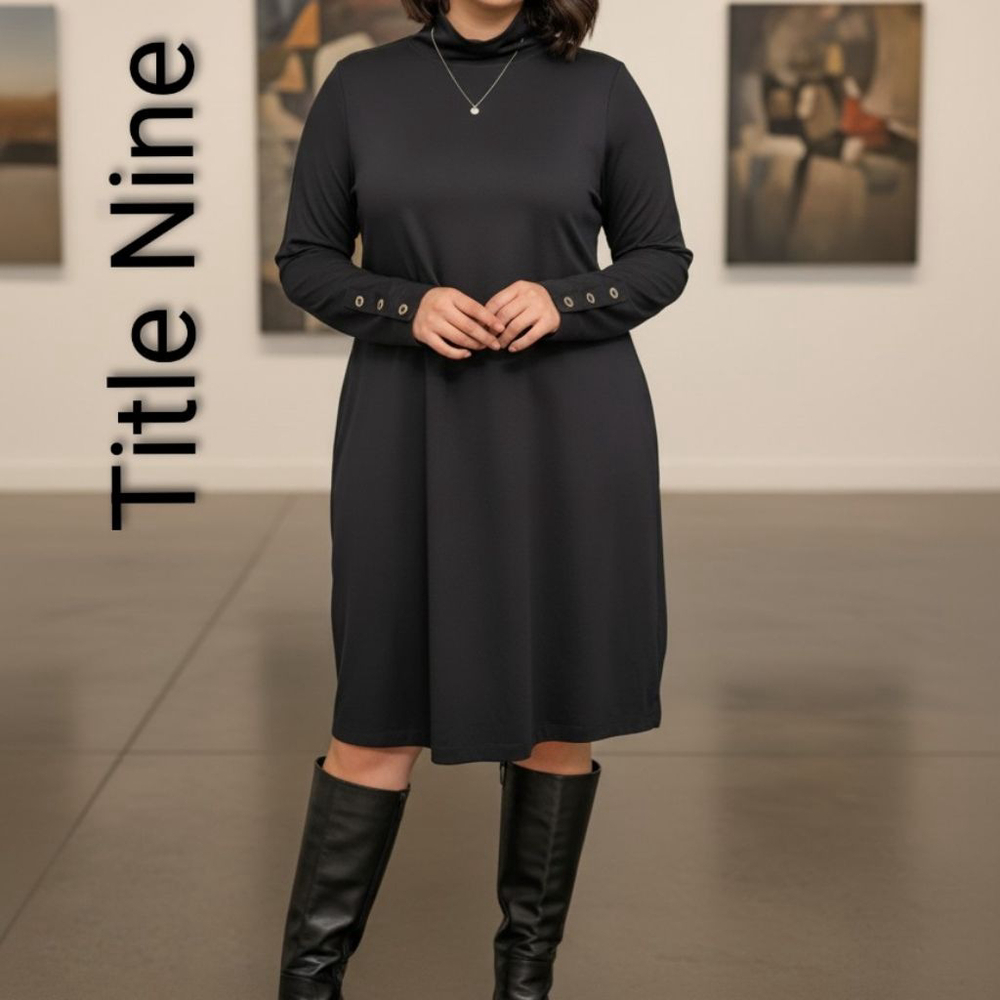 Women's Title Nine Black Long Sleeve Dress XL jersey stretch basic staple
